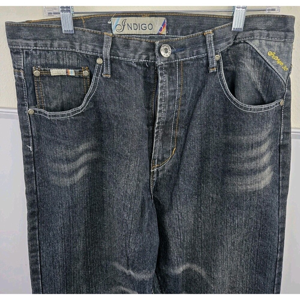Indigo 30 - Denim Jeans - Mens Sz 36x34 Dark Gray Stone - Vintage Y2K - *Zipper